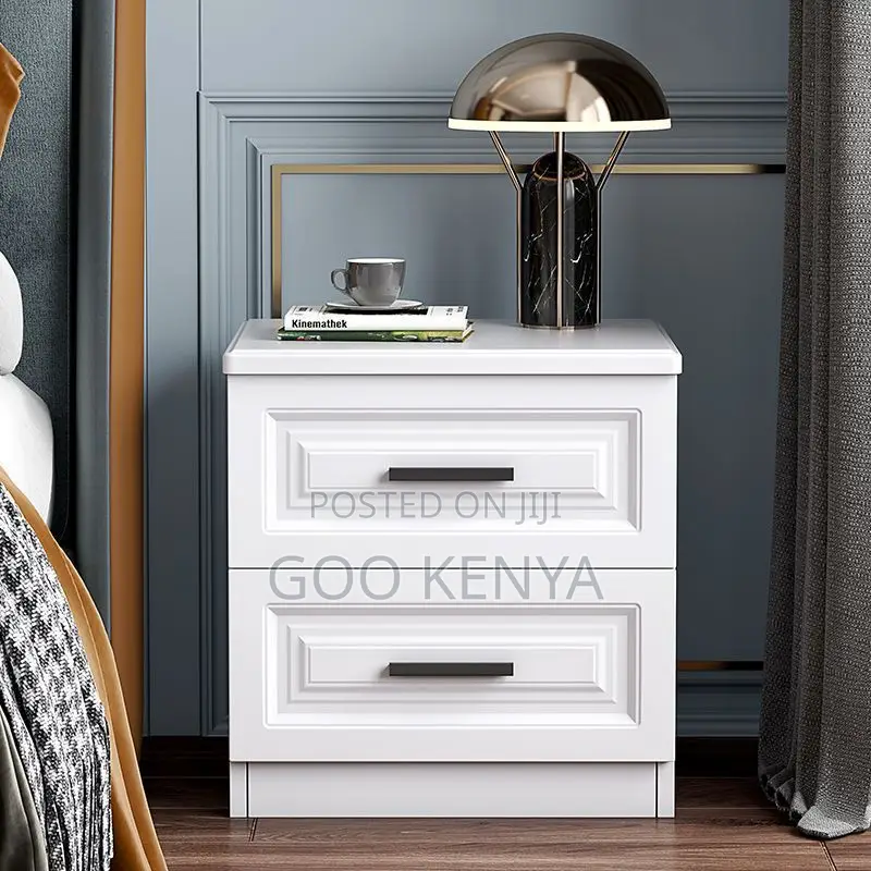 Bedside Cabinet; High-Quality White Wooden 2 Drawer Storage Unit