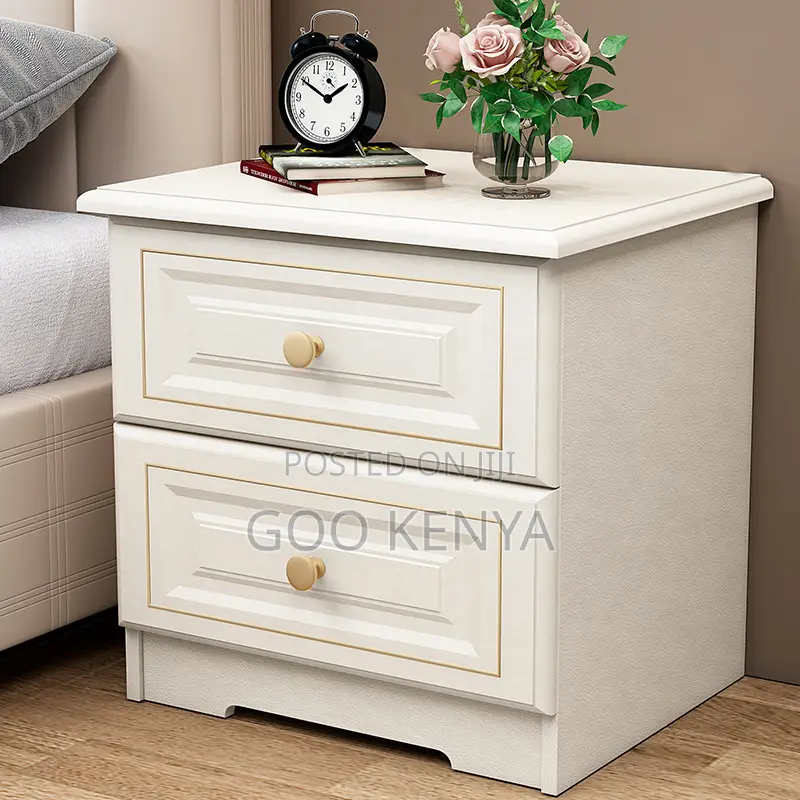 Bedside Cabinet; High-Quality White Wooden 2 Drawer Storage Unit