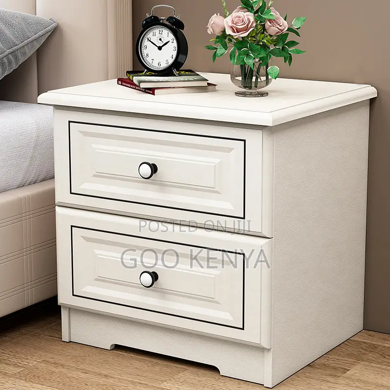 Bedside Cabinet; High-Quality White Wooden 2 Drawer Storage Unit
