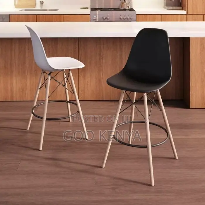 Bar Stool; Elegant Eames Inspired Wooden Legs Bar Stool for Kitchen