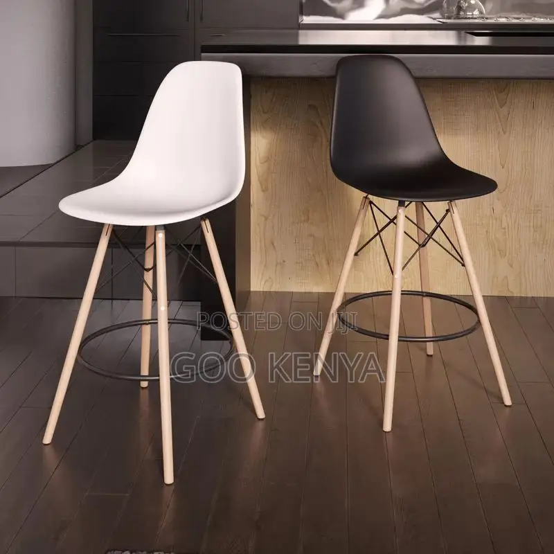 Bar Stool; Elegant Eames Inspired Wooden Legs Bar Stool for Kitchen