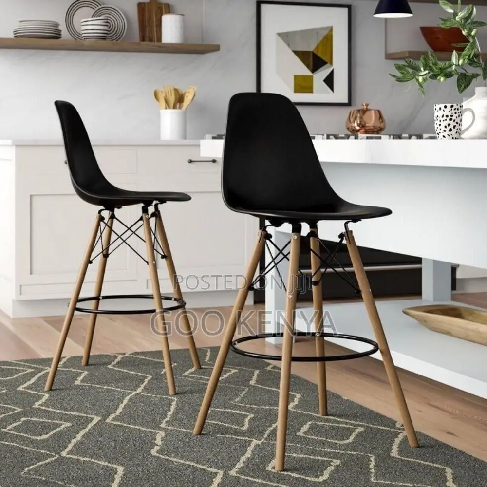 Bar Stool; Elegant Eames Inspired Wooden Legs Bar Stool for Kitchen