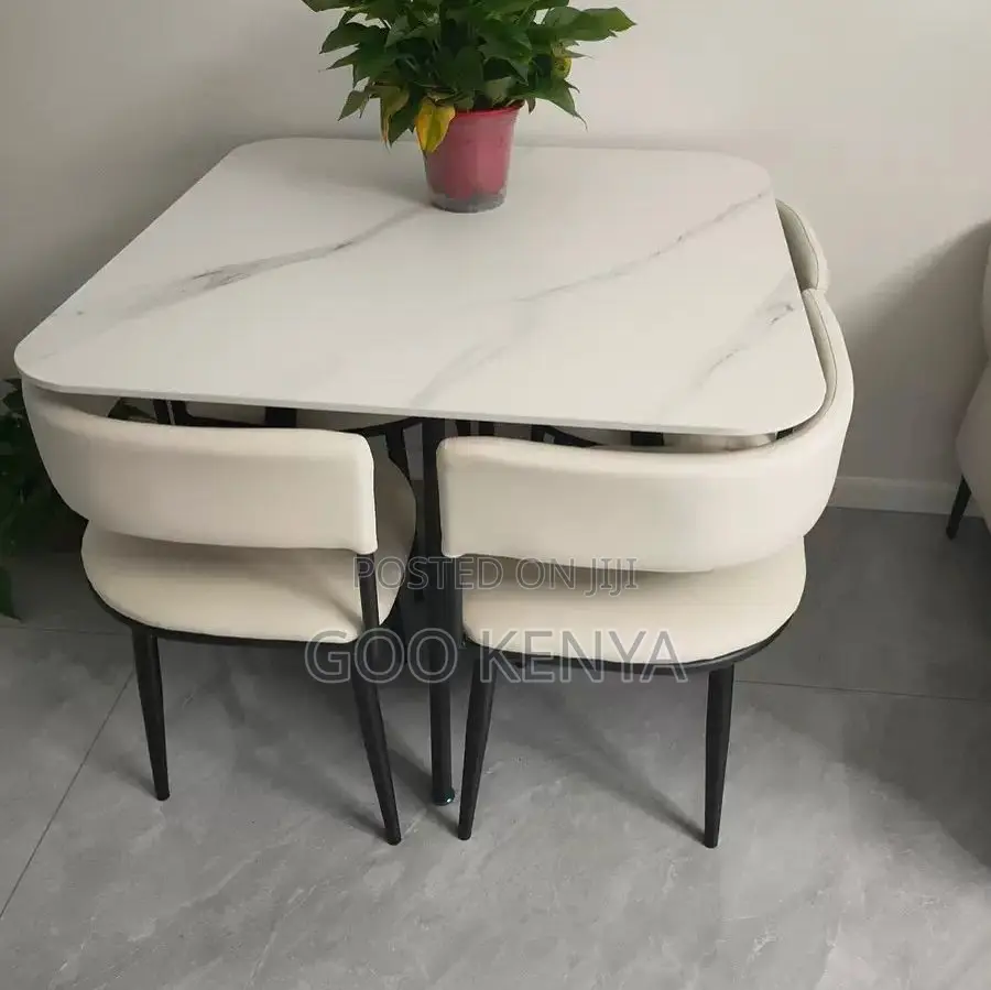 Dining Set; Premium Quality Marble Effect 4 Seater Dining Set