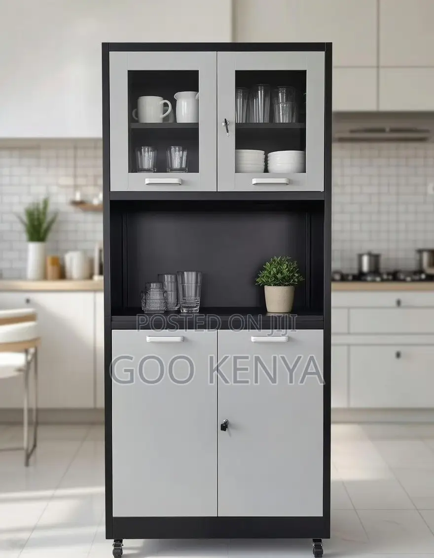 Kitchen Cabinet; Freestanding Kitchen Cabinet With 3 Drawers and Locks