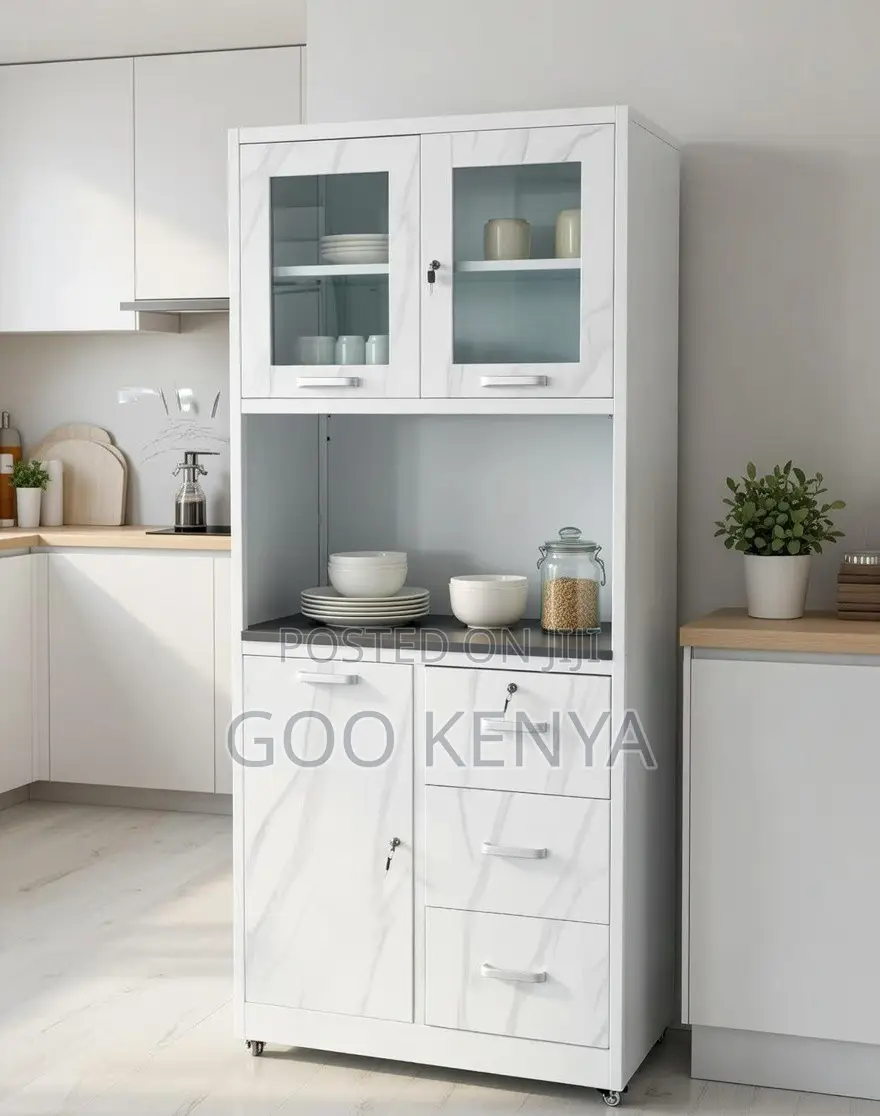 Kitchen Cabinet; Freestanding Kitchen Cabinet With 3 Drawers and Locks