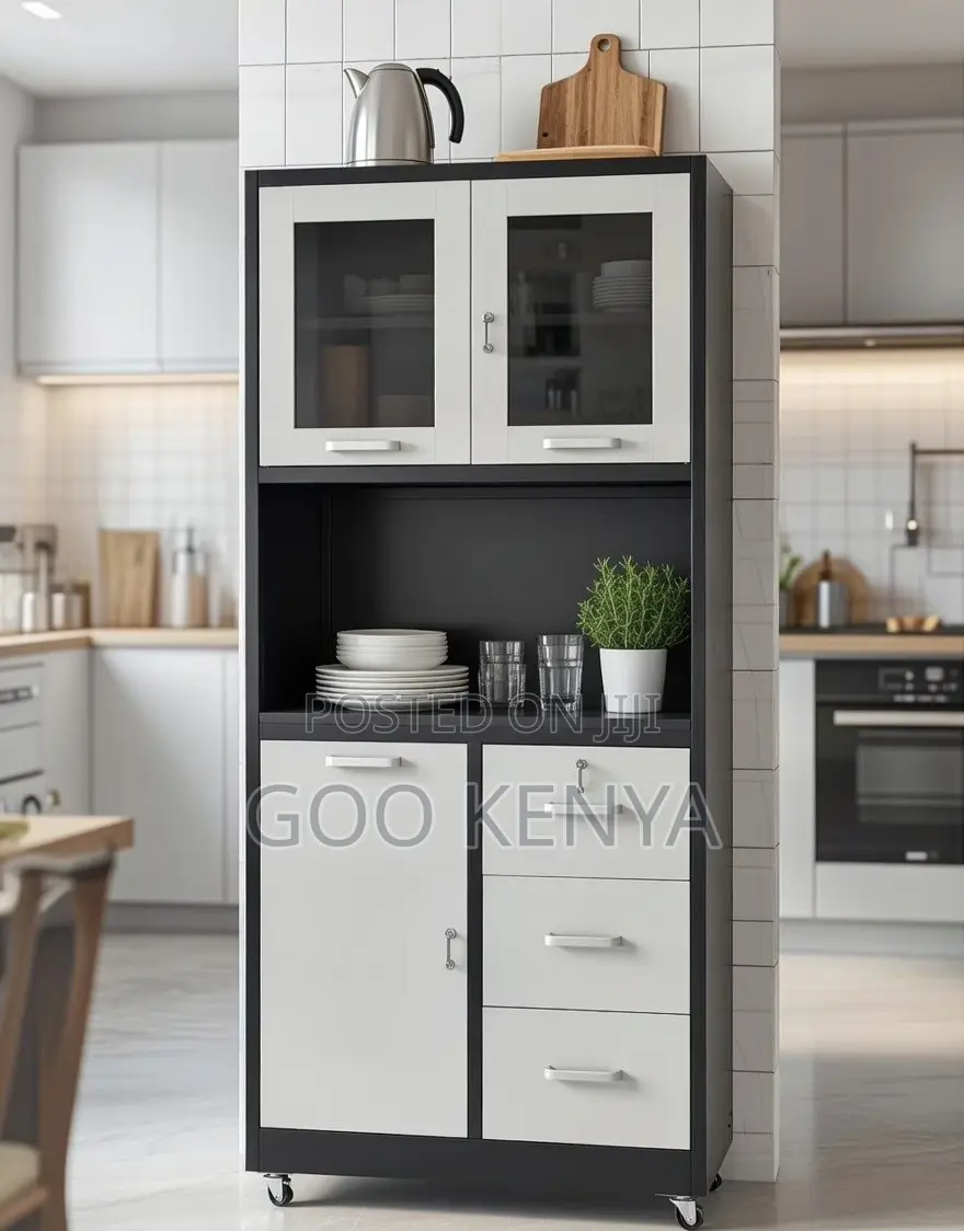 Kitchen Cabinet; Freestanding Kitchen Cabinet With 3 Drawers and Locks