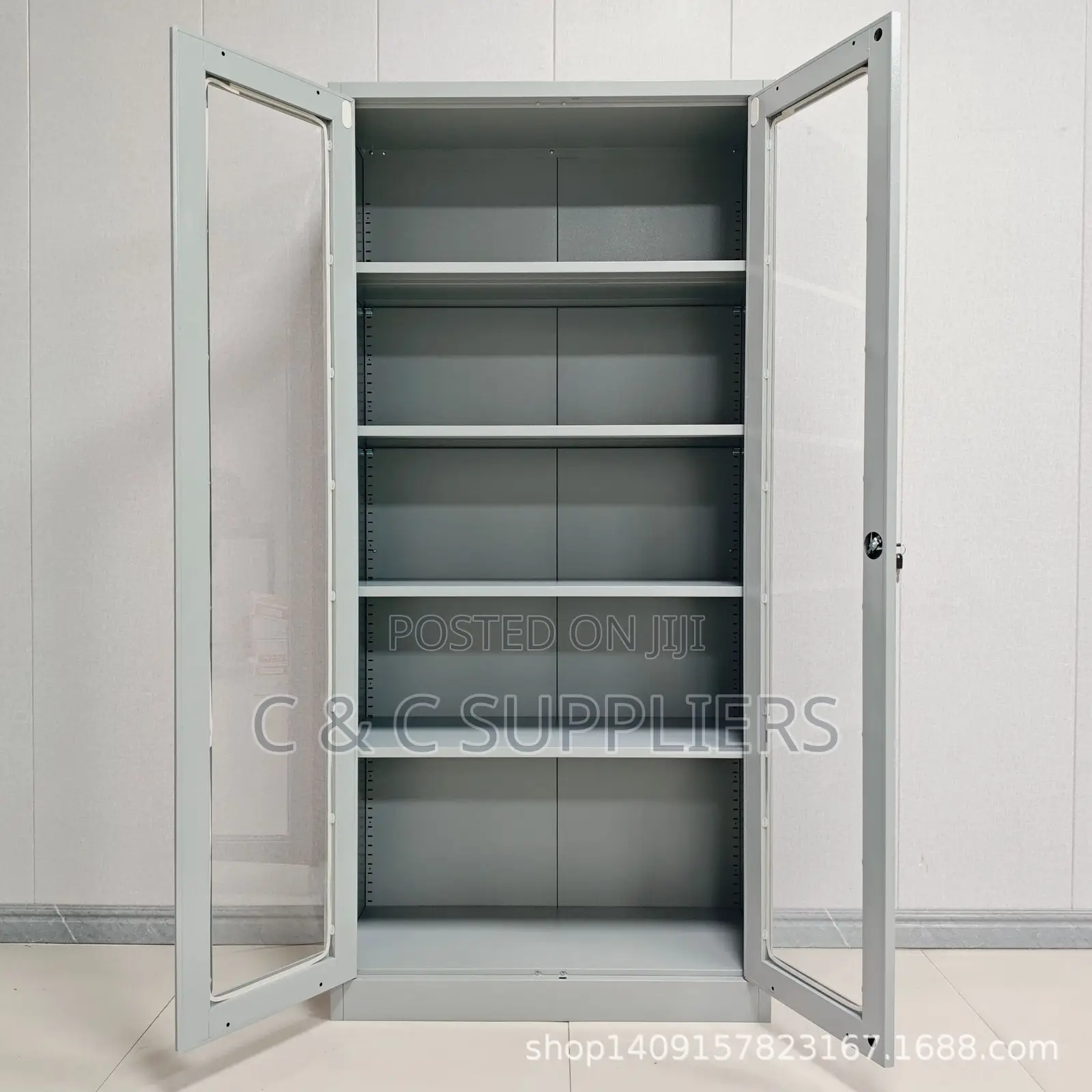 2-Door Glass Front Steel Cabinet