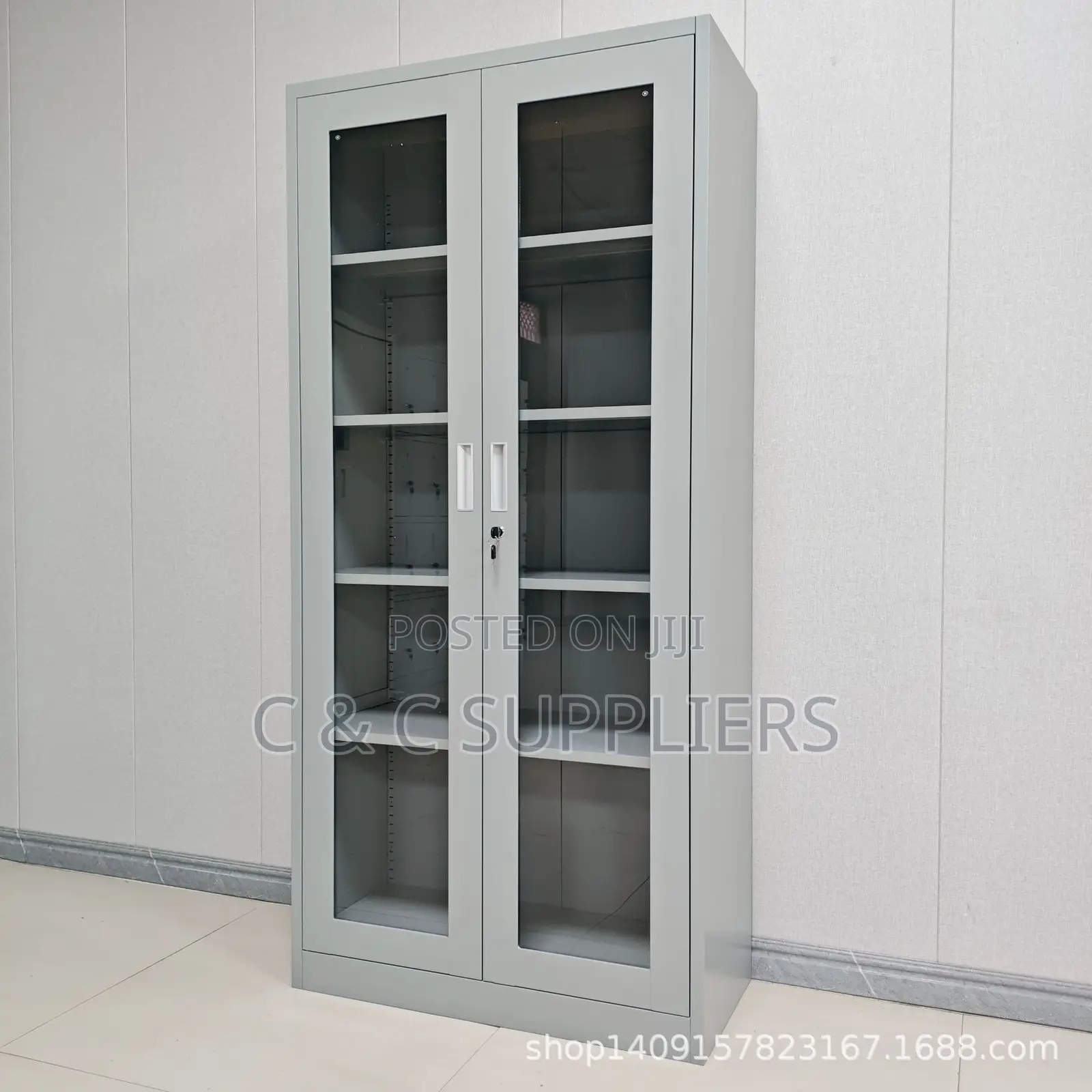 2-Door Glass Front Steel Cabinet