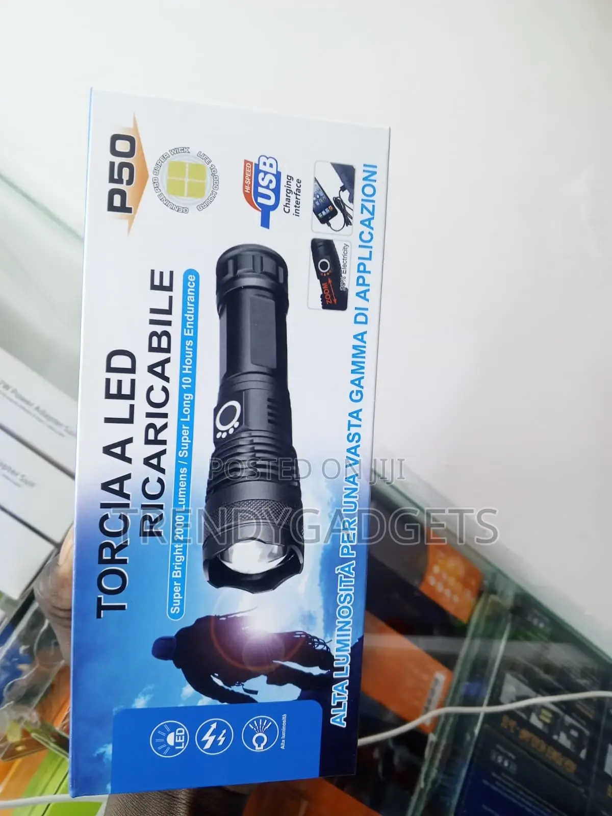 Torcia P50 High Power Led Flashlight Rechargeable USB Torch
