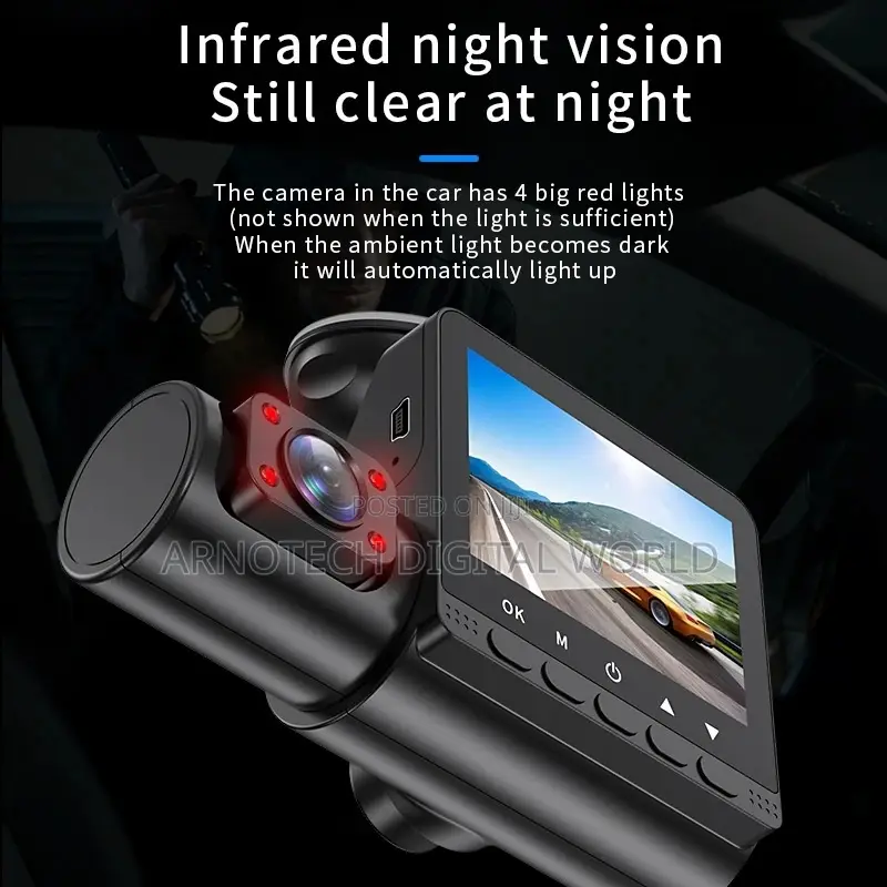 Car Dash Cam 1080p 3-Lens Front Interior Black Box