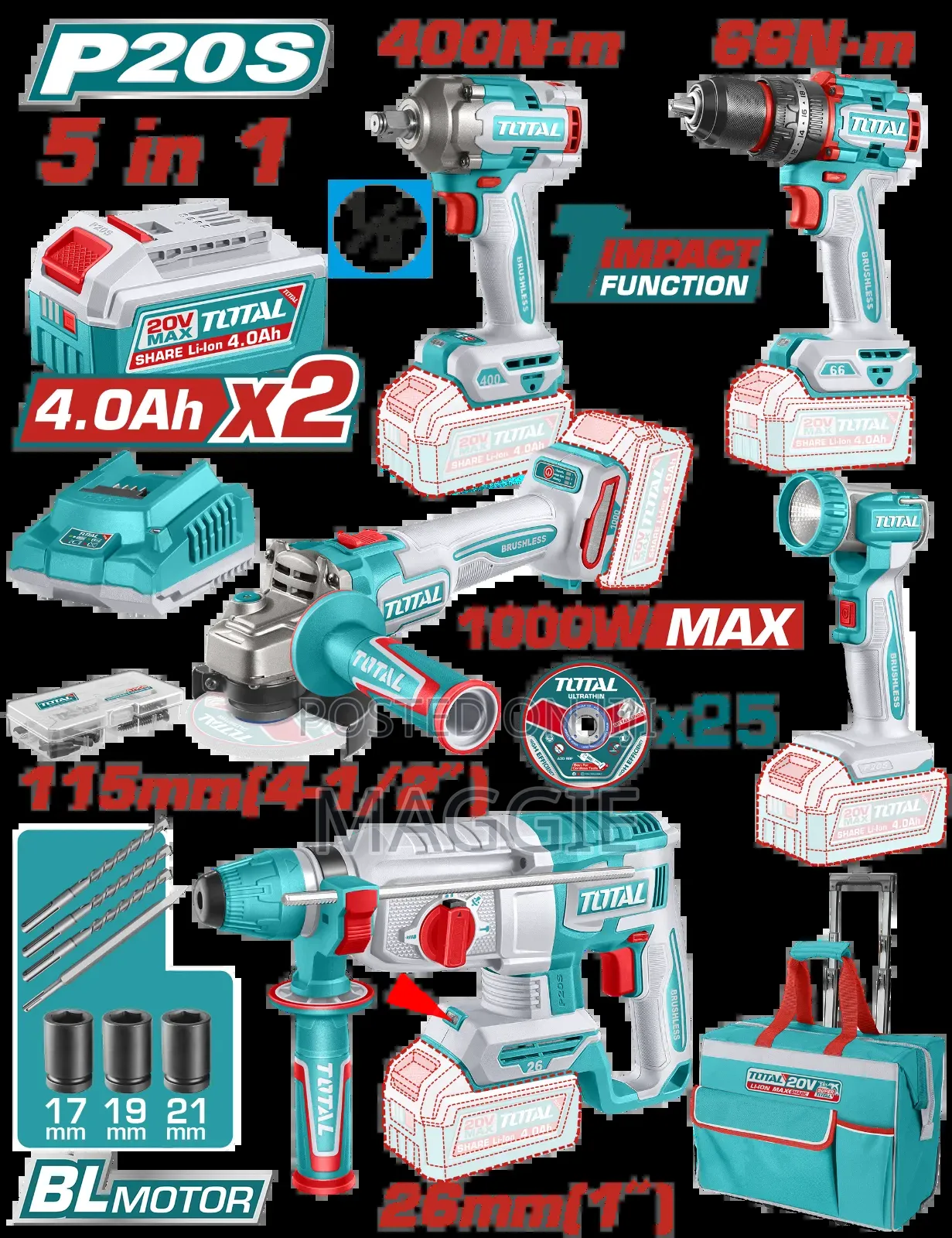 5 PCS Cordless Industrial Combo Kit