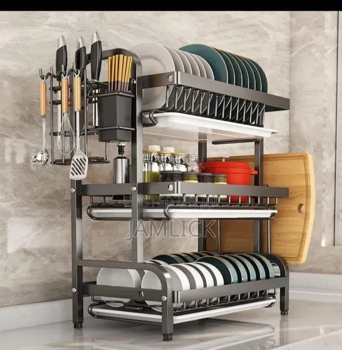 Heavy Duty 3 Layer Advanced Black Dish Rack - Jf
