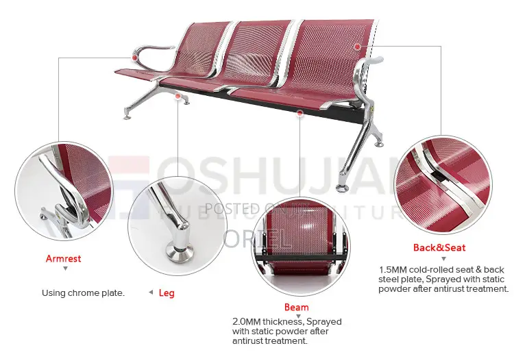 Office Bench : Red Steel Office Waiting Bench