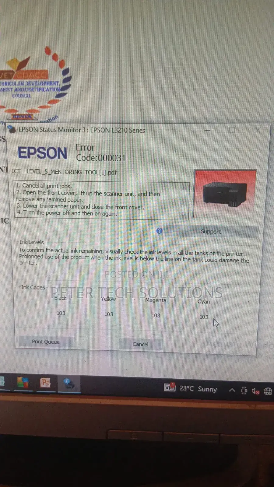 L3210/L3250/L3110 Error Code :00003 Service and Maintenance
