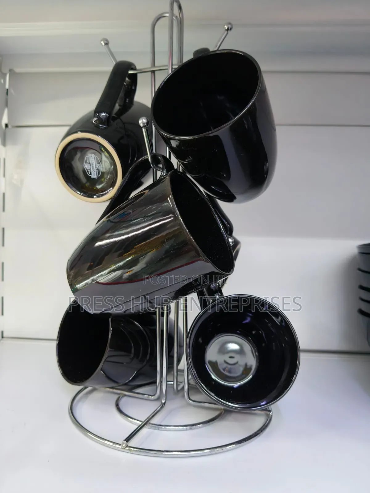 Premium 6pcs Ceramic Black Tea Coffee Cups – Sleek Glossy Finish