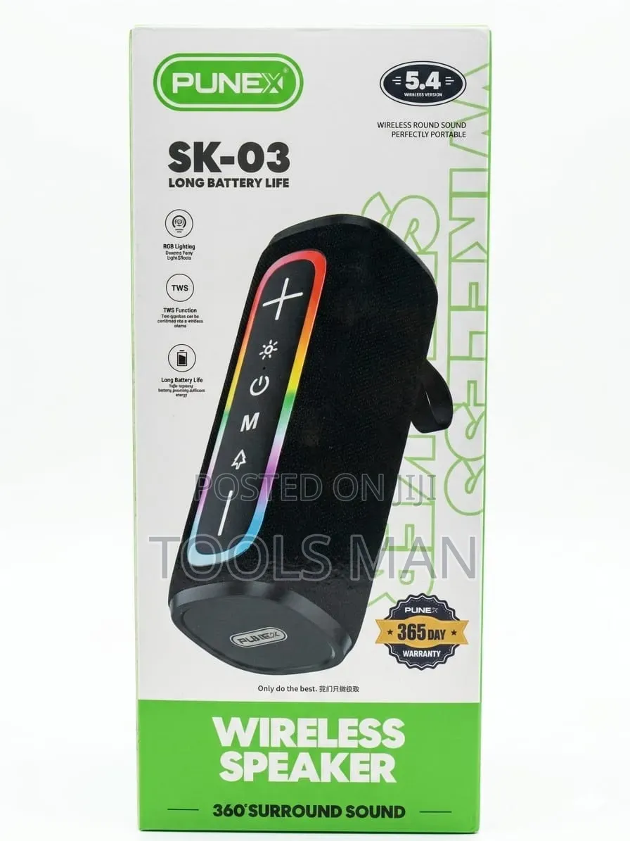 Punex Sk-03 Wireless Bluetooth Speaker With RGB Light - Black.
