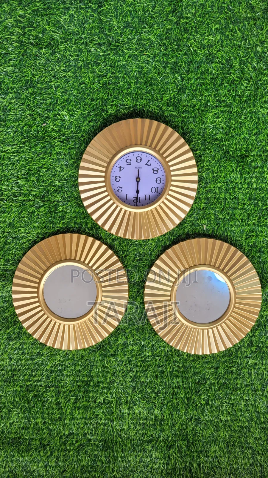 Elegant 3-Piece Gold Sunburst Wall Decor Set (Clock 2 Mirrors)