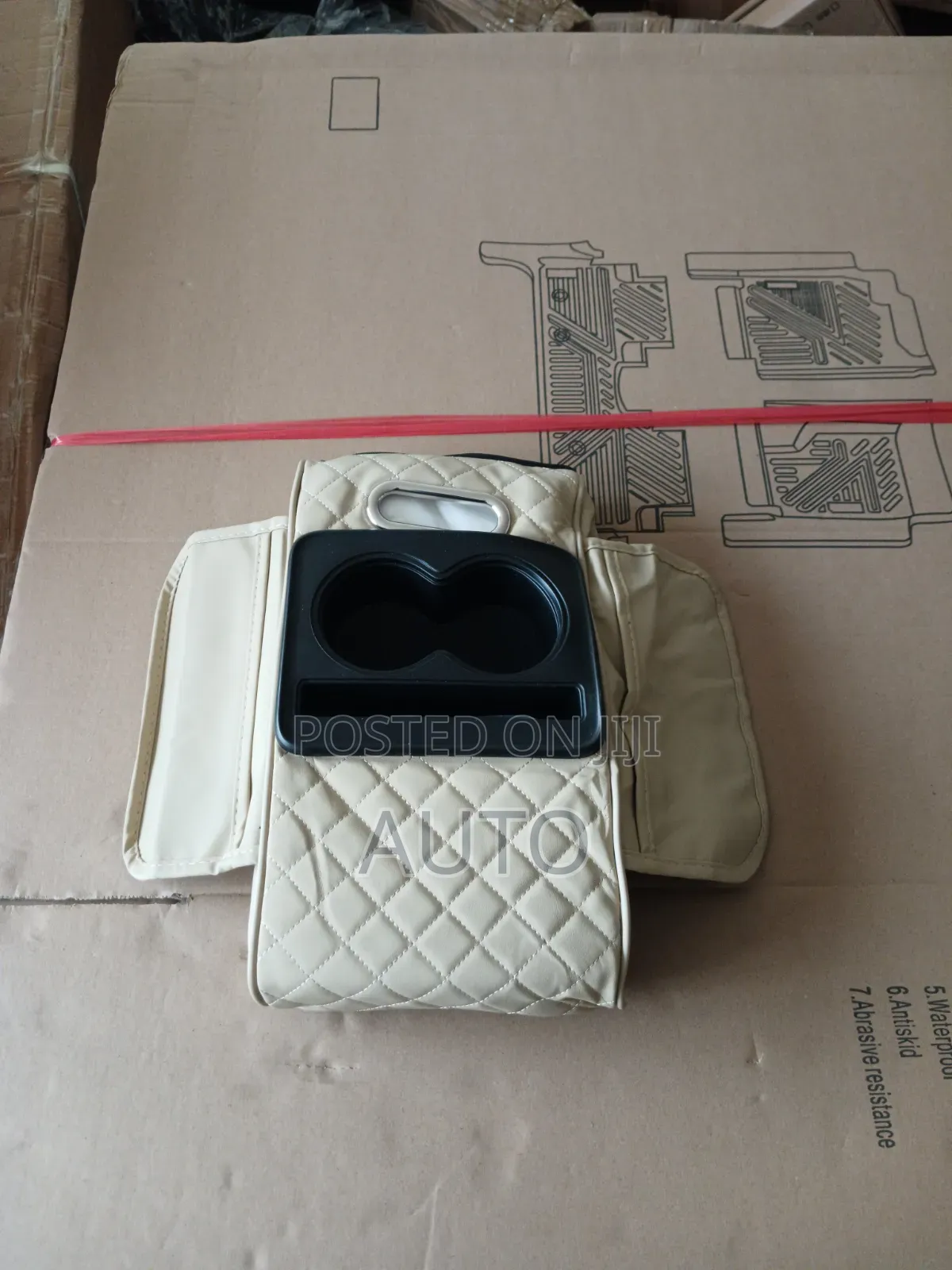 Universal Beige Armrest Box – Car Storage Organizer With Cup Holders