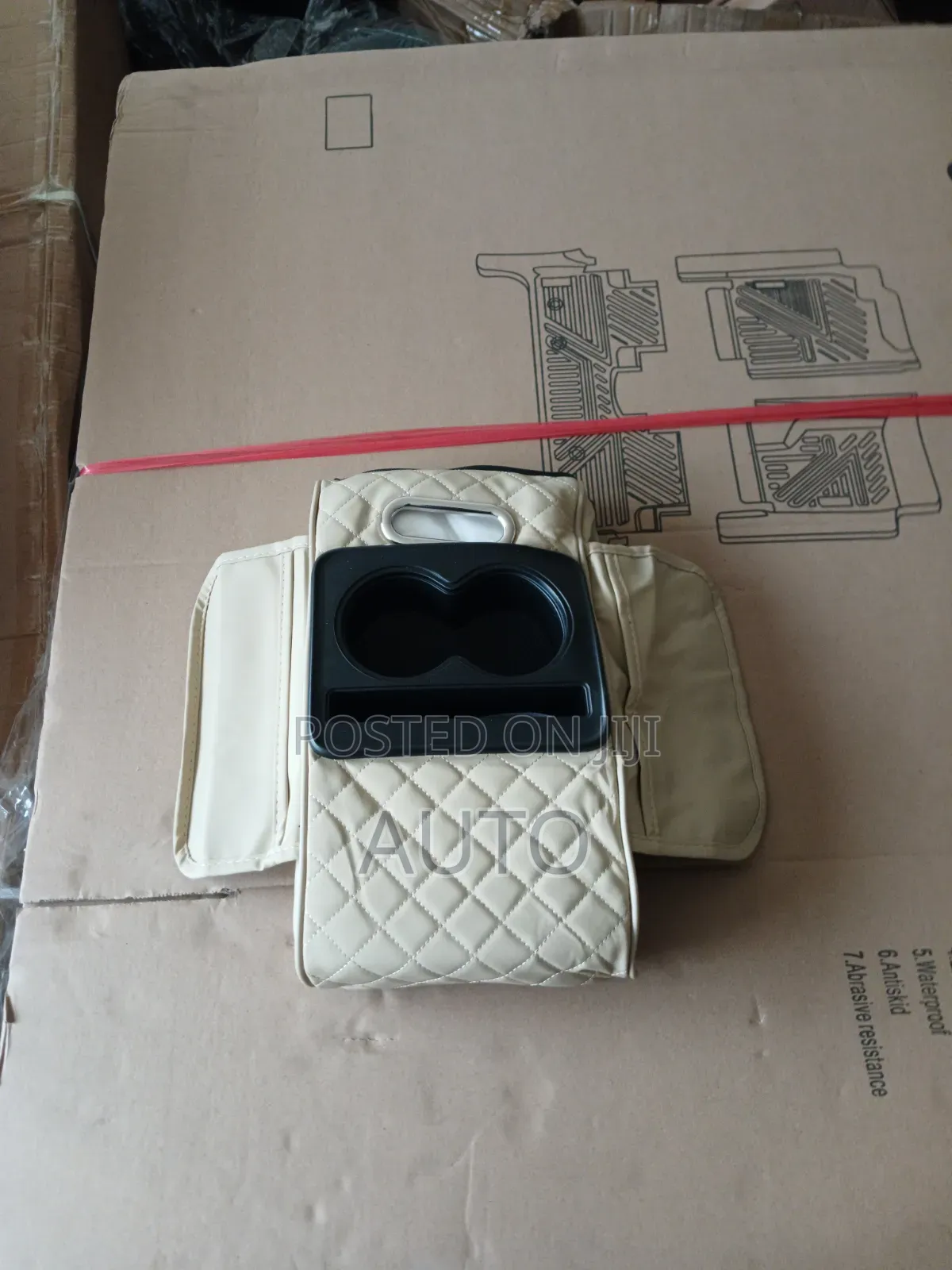 Beige Car Armrest Organizer With Cup Holders/Universal Storage Console