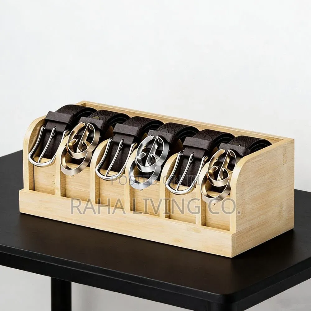 6 Slot Premium Bamboo Belt Organizer | Black Brown
