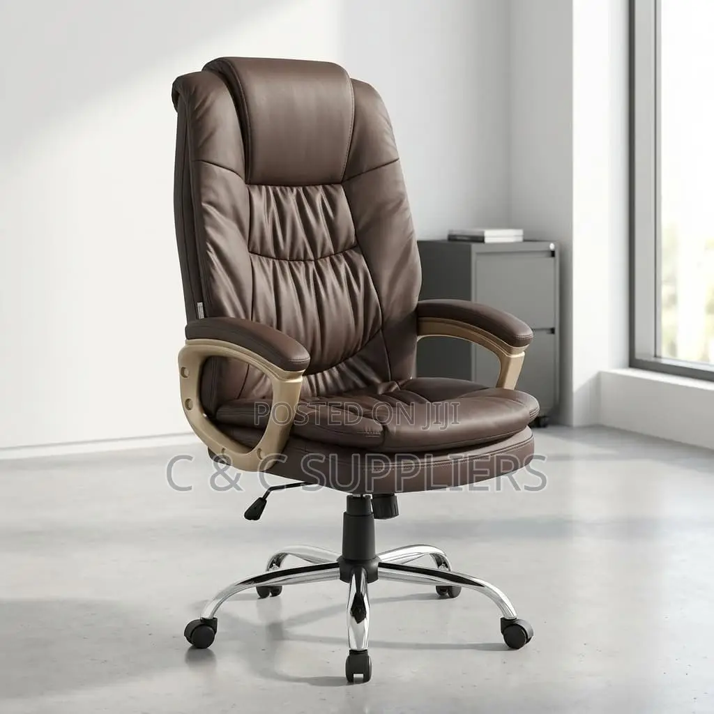 Office Brown Leather Swivel Chair