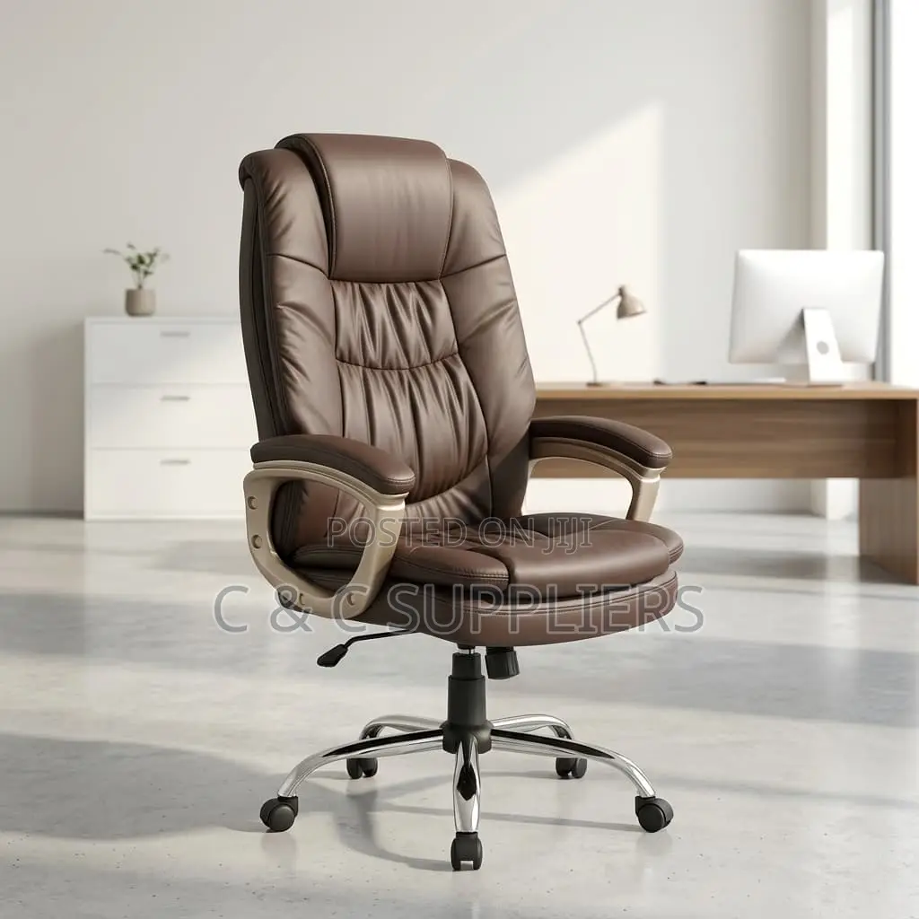 Office Brown Leather Swivel Chair