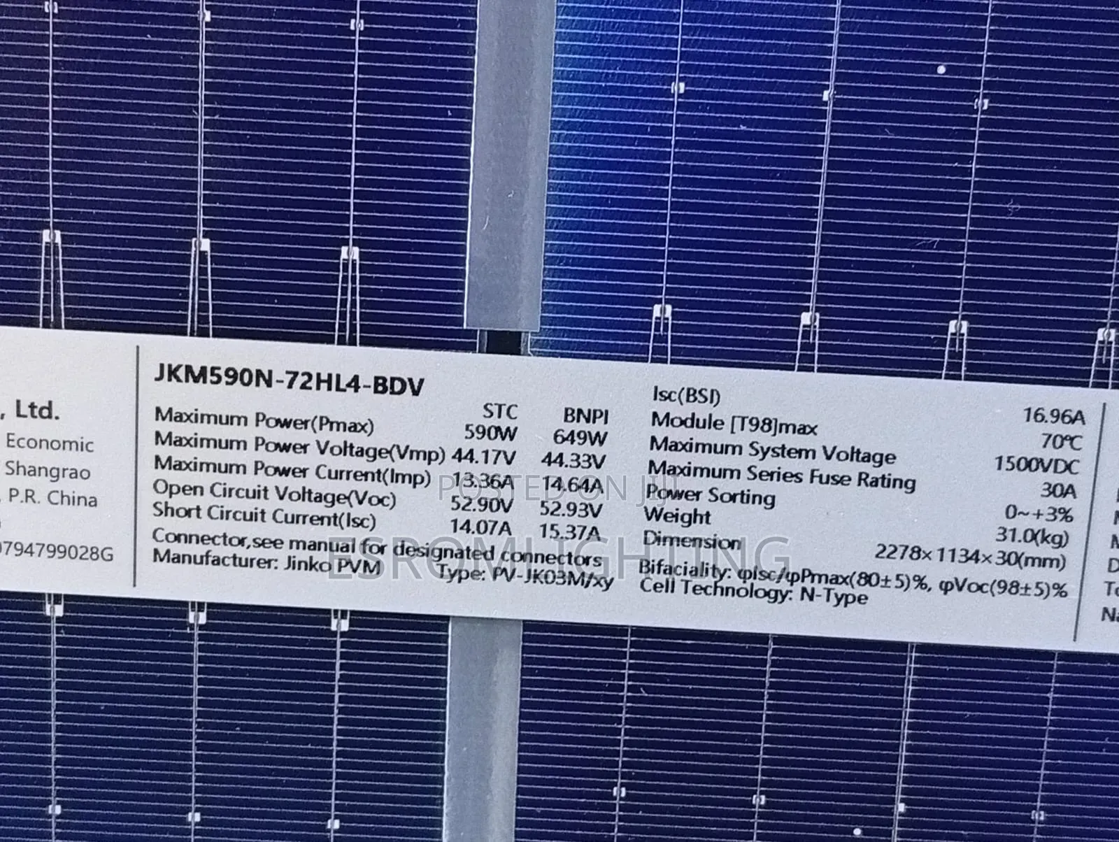 Jinko 590w N-type Bifacial Solar Panel