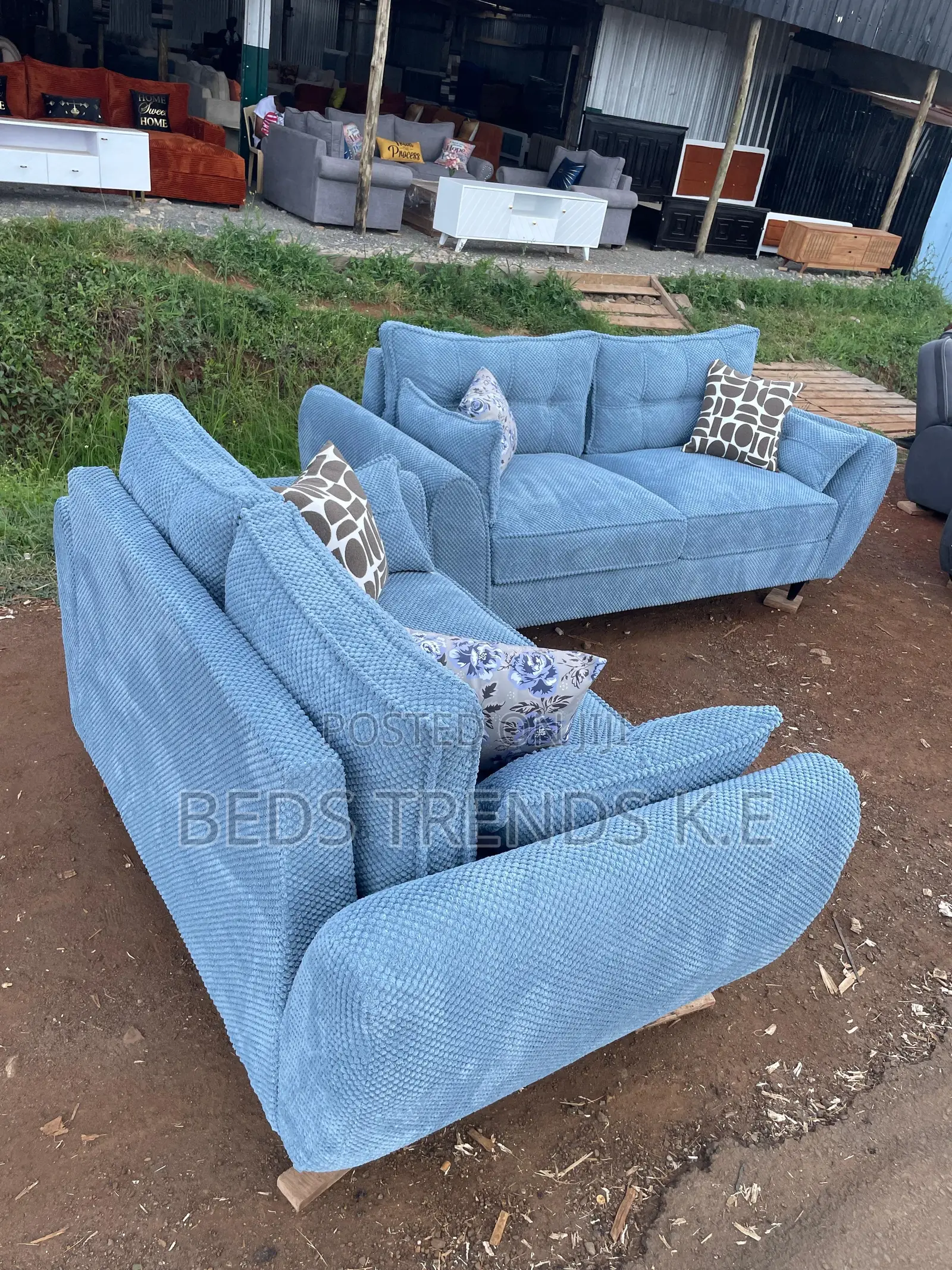 3-2 Seater Light Blue Butterfly Bubble Sofa Set