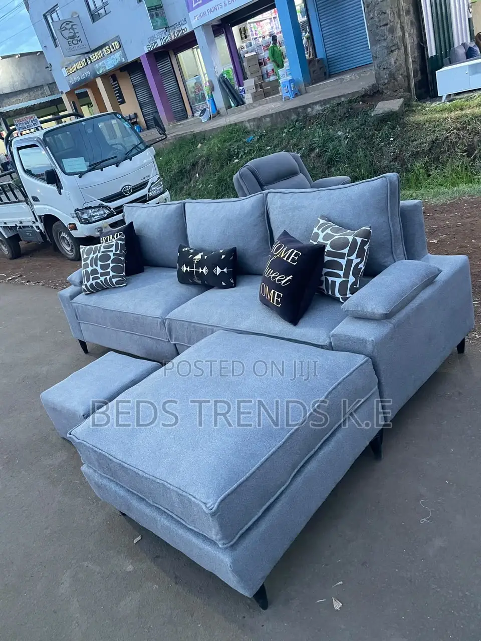6 Seater Grey L Seat Sofa With Footrest Modern Comfort Design