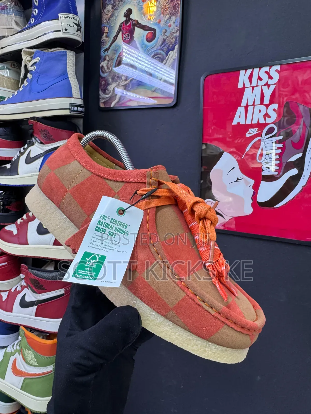 Clarks Originals Wallabee Orange Check Suede.