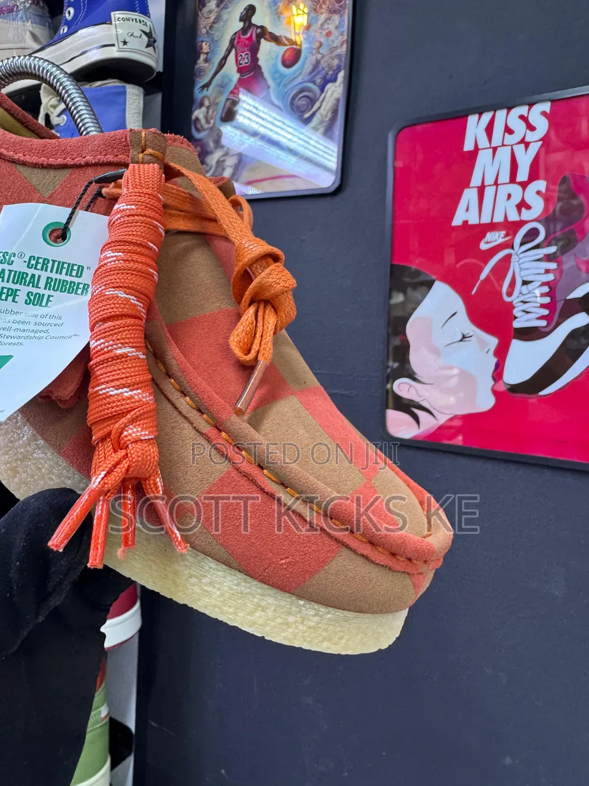 Clarks Originals Wallabee Orange Check Suede.