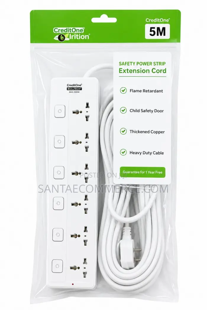 5m Universal Power Strip Extension Cord With Individual Switches