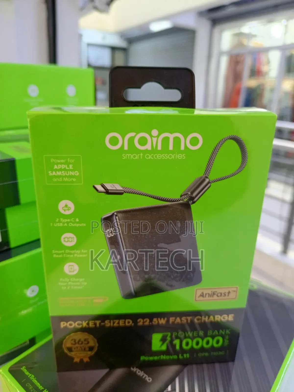 Oraimo 10000mah Anifast Power Bank 22.5w Pd Fast Charge, Type-C Cable