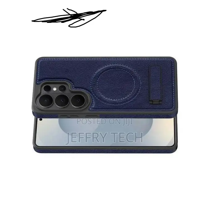 S26 Ultra Leather Case. Magsafe With Stand. Blue