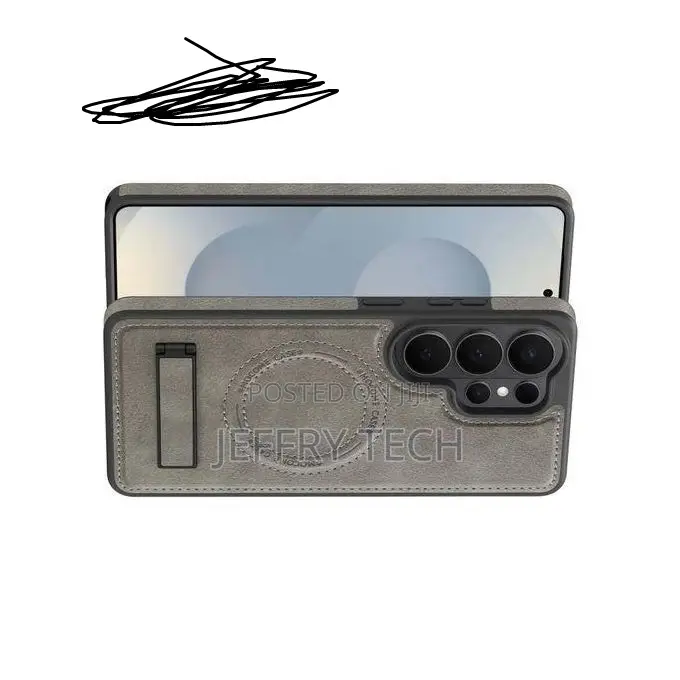 S26 Ultra Leather Case. Magsafe With Stand. Grey