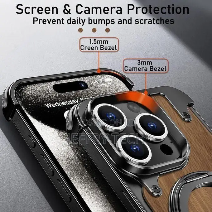 Magnetic Wood-Armor Case Hidden Wooden Cover for iPhone 16 Pro Max