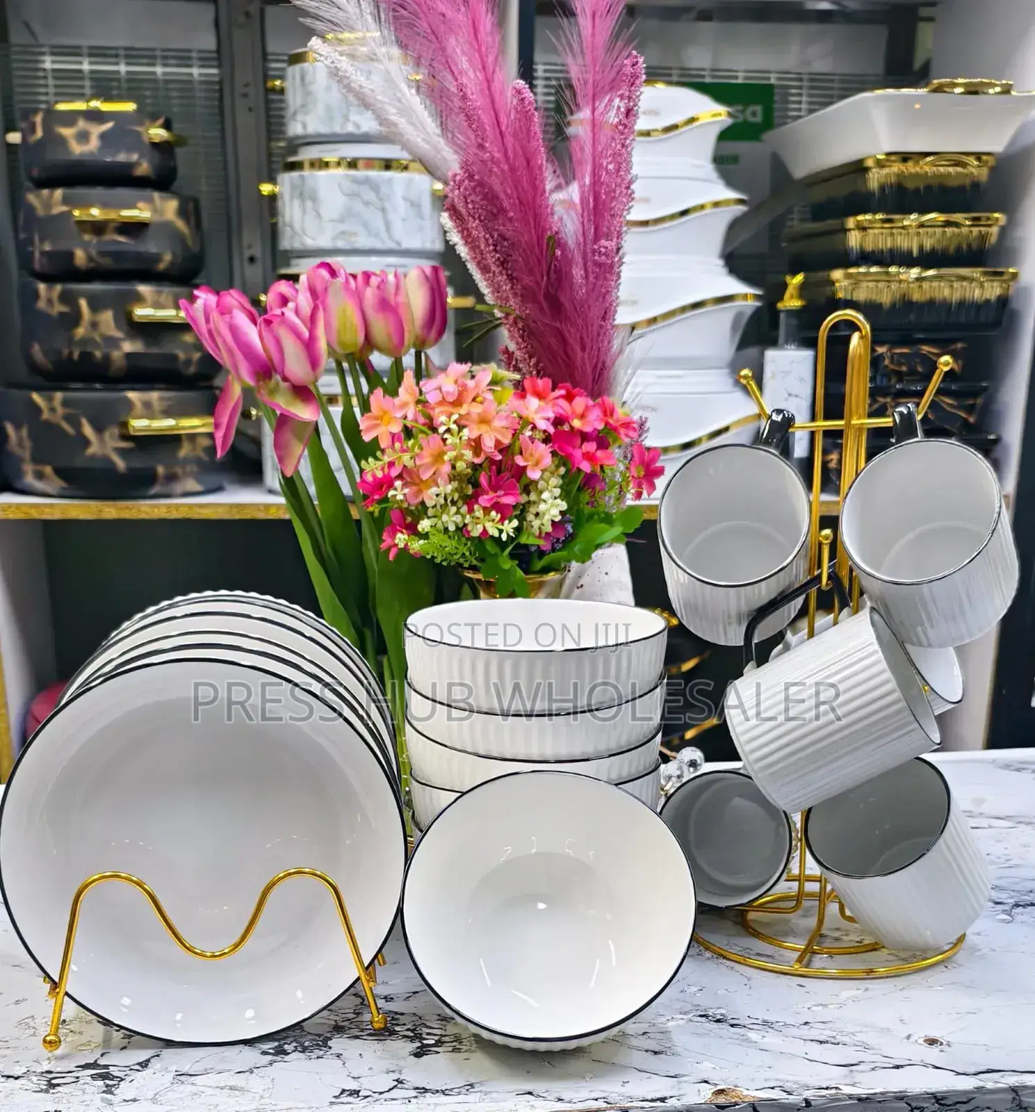 18pc Japanese-Style Ceramic Ribbed Dinner Set