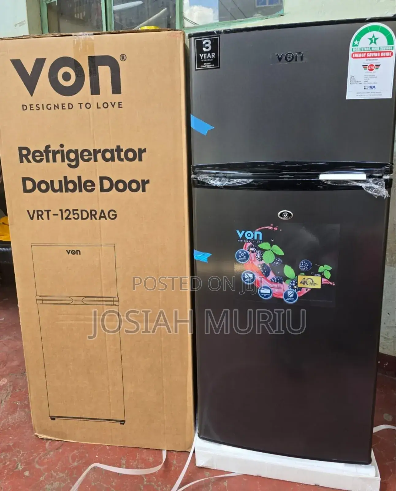 Von Double Door Fridge 125litres Direct Cool