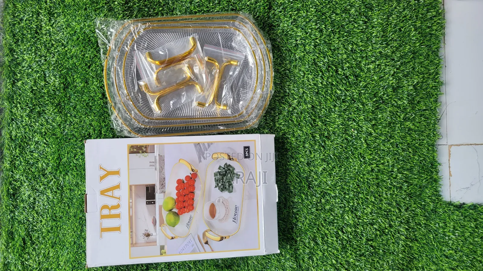 Luxury 3-Piece Acrylic Serving Tray Set With Elegant Gold Handles