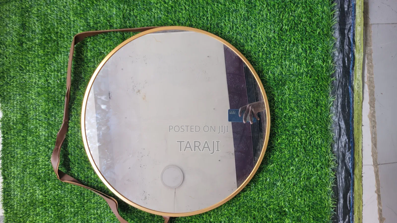 Luxury Round Gold Wall Mirror With Premium Leather Hanging Strap