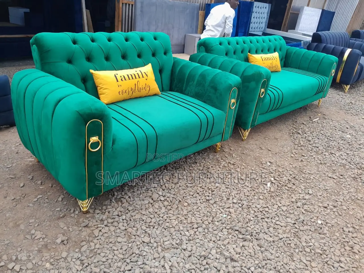 5 Seater 3, 2 Sofa Set Green Velvet Luxury