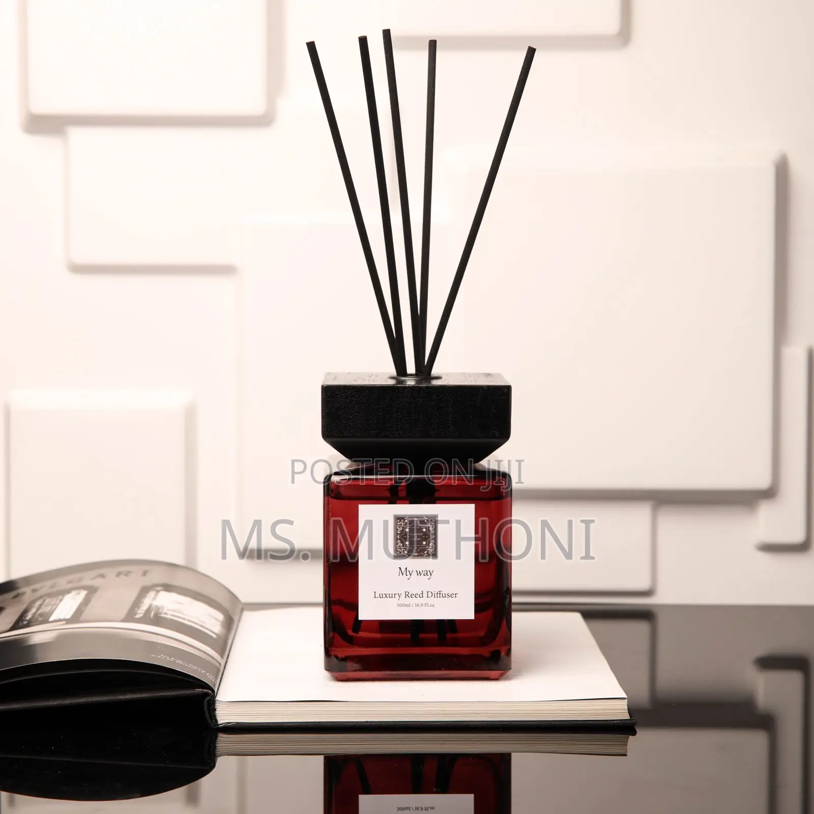 500ml My Way Luxury Reed Diffuser Ft Red Glass Black Reed Sticks.