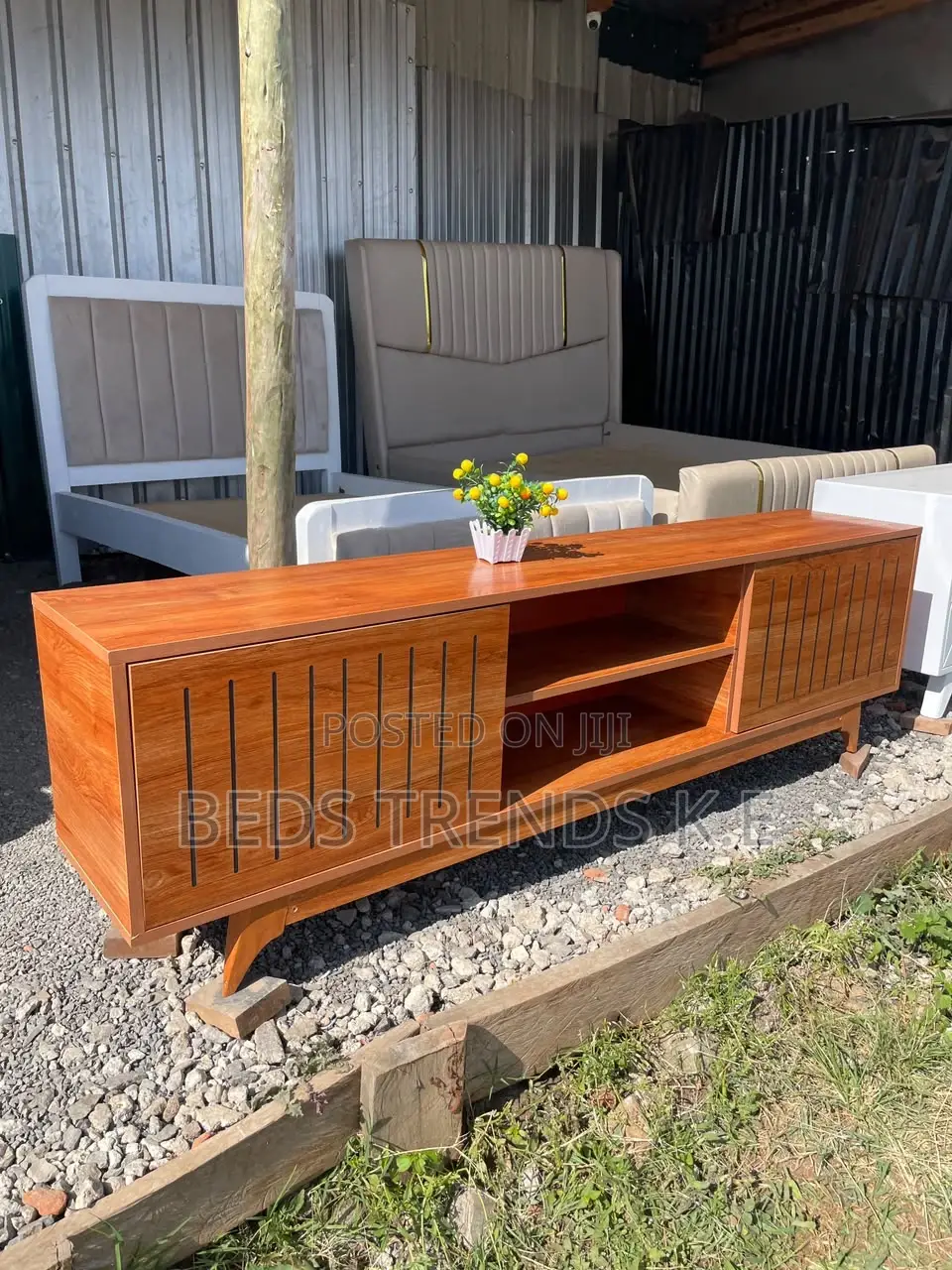 Modern Wooden Tv Stand With Vertical Groove Doors