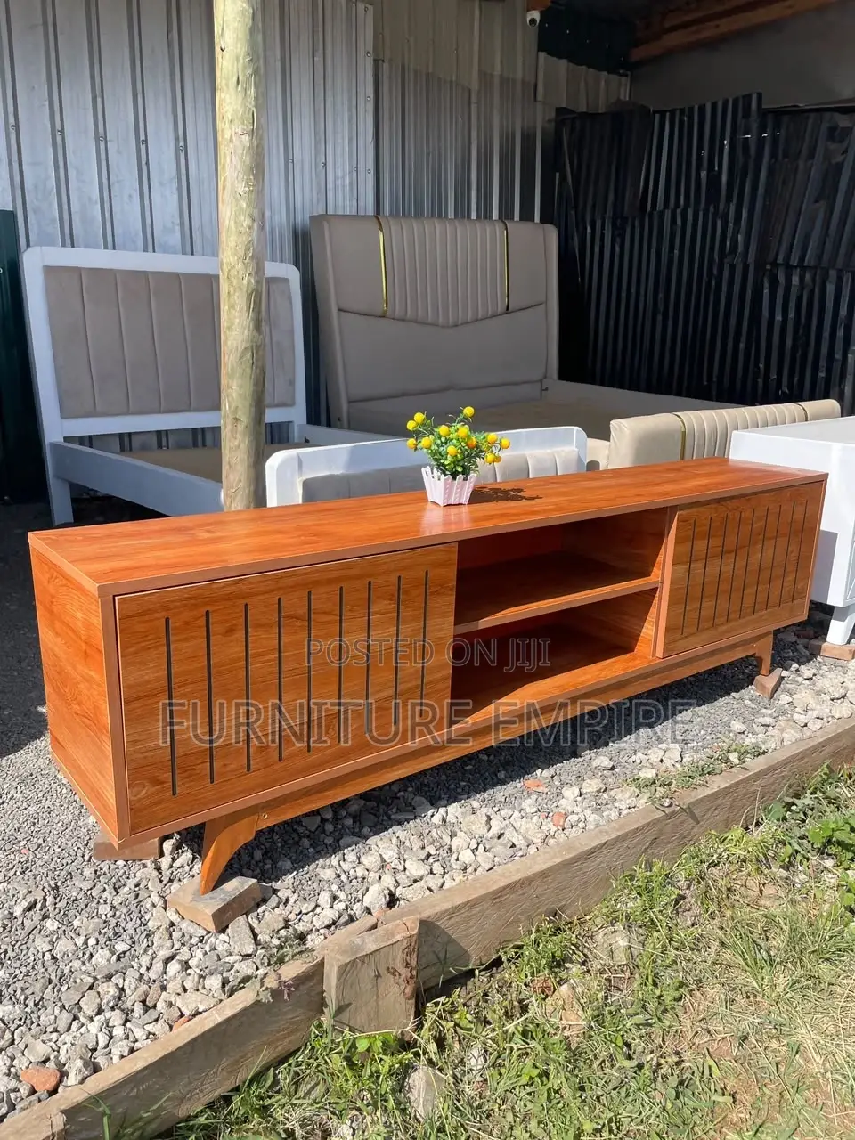 Modern Wooden Tv Stand With Vertical Groove Doors