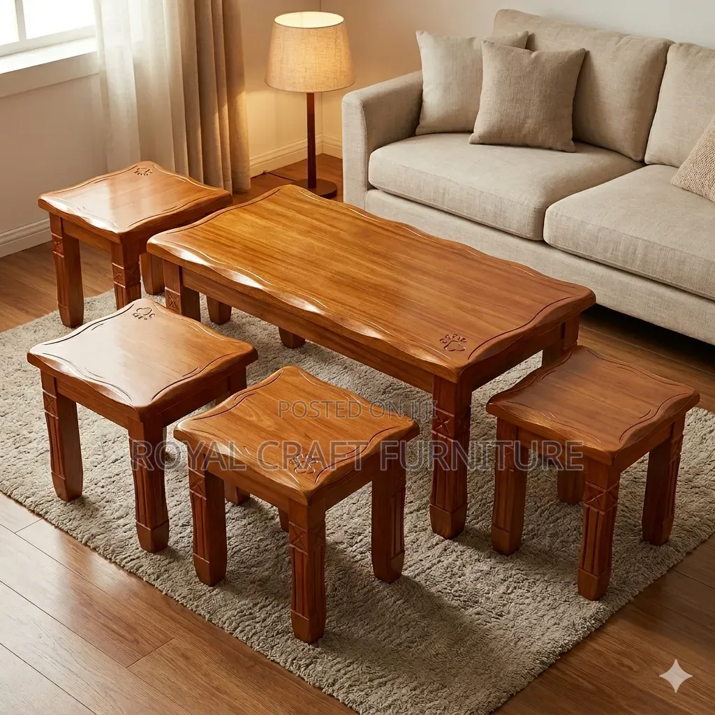 Solid Mahogany Coffee Table Set With 4 Stools