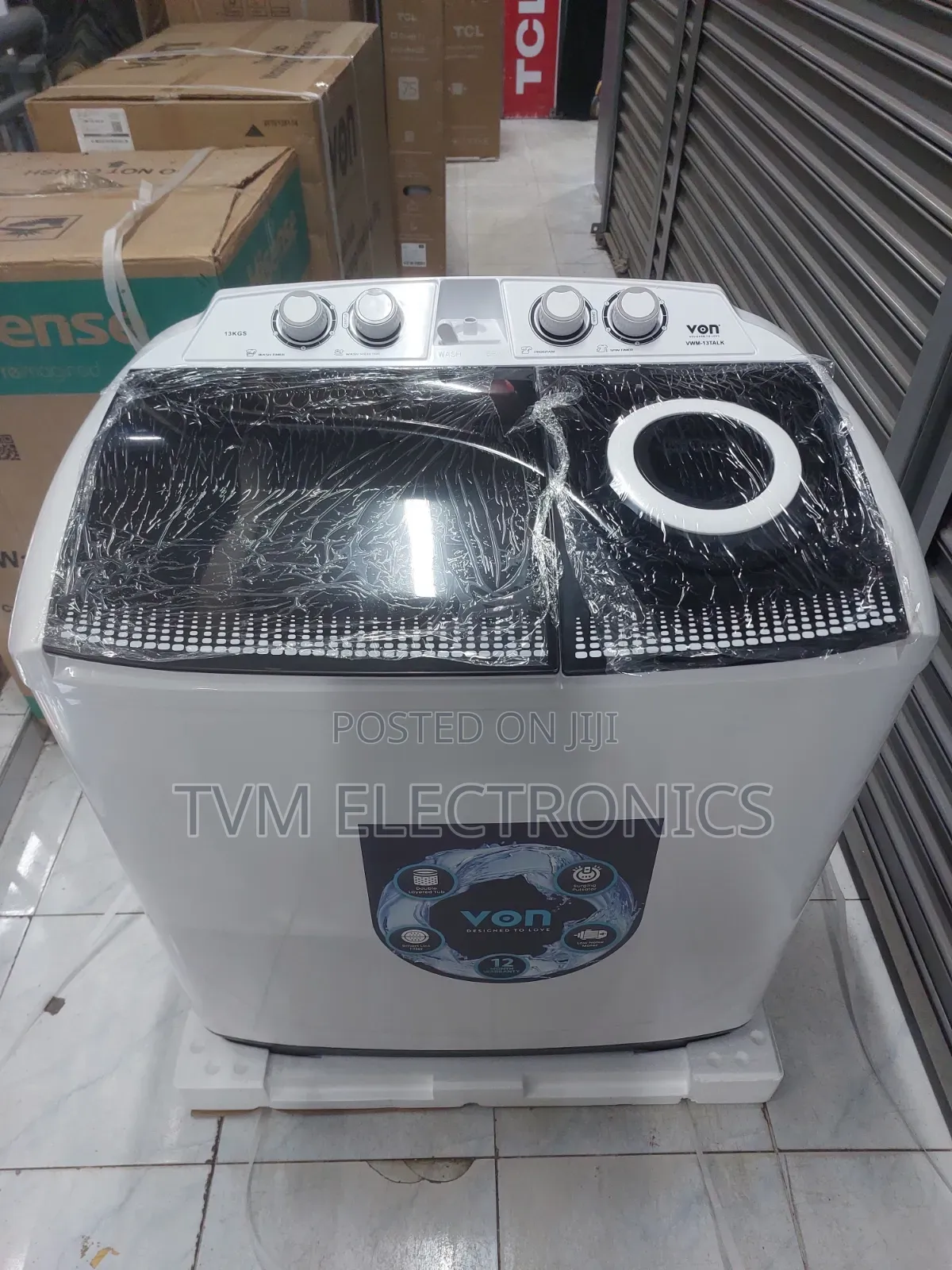 Von VWM-13talk Twin Tub Washing Machine 13kg Wash Spin