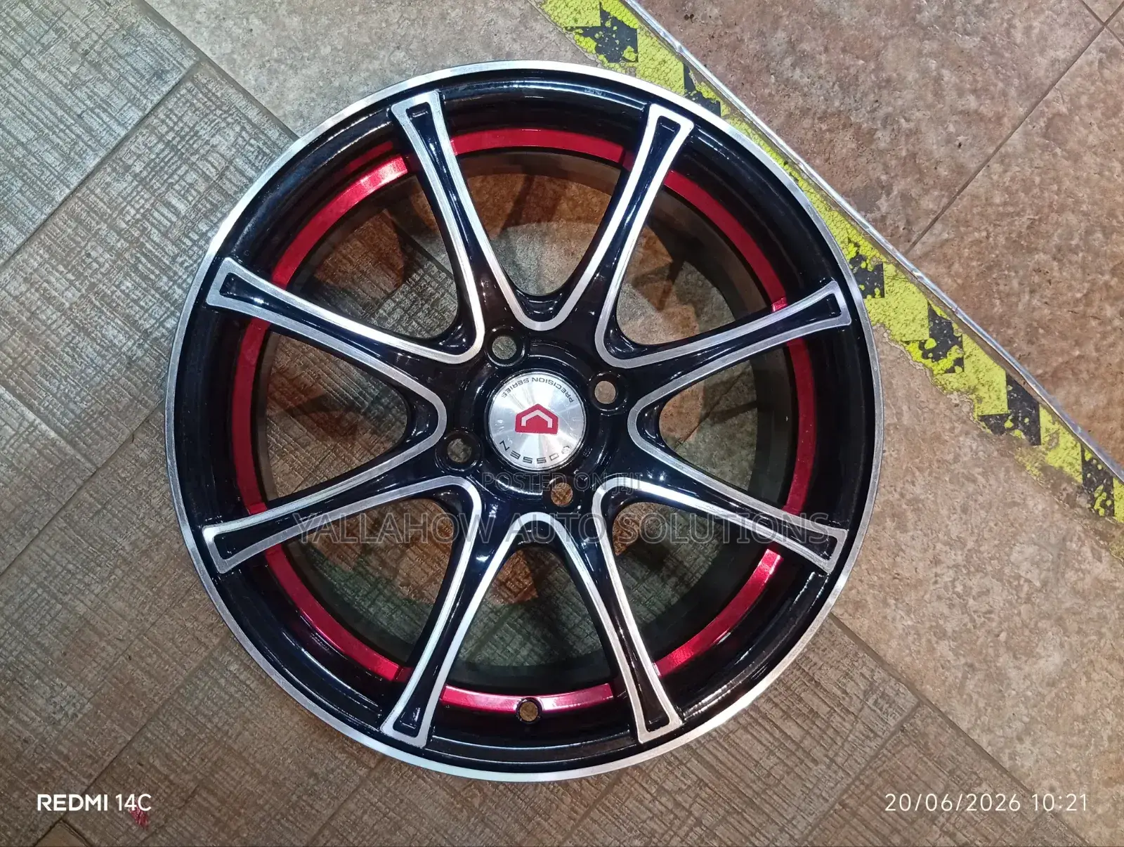 15-Inch 4-Hole Black Machined Alloy Wheel Rim With Red Lip
