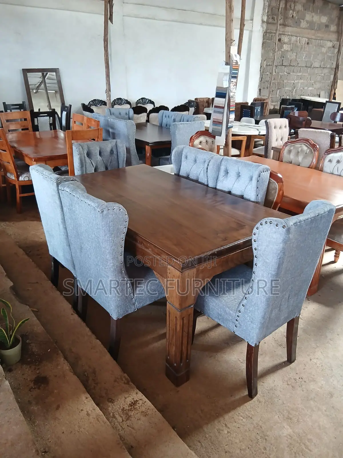 6-Seater Rectangular Dining Set Elegant Tufted Chairs