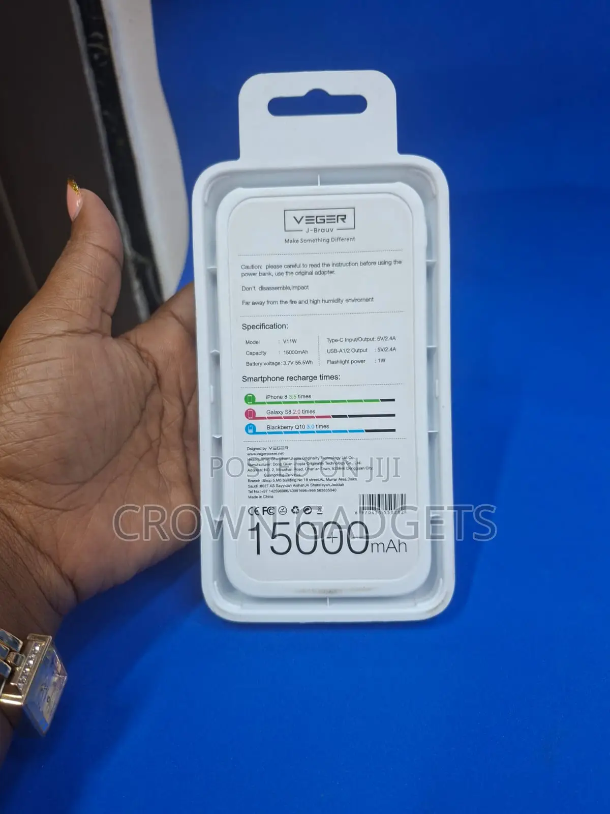 Veger V11w 15000mah Fast Charging Power Bank With Led Light