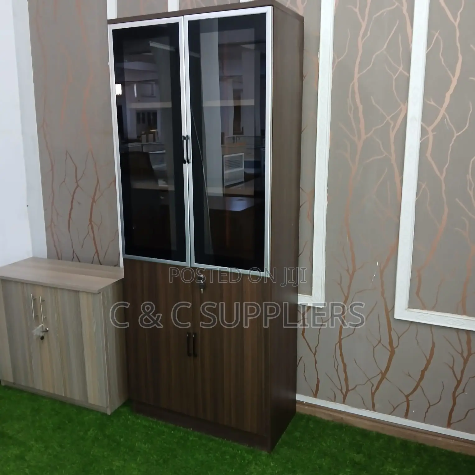 Office Brown 2-Door Wooden Cabinet